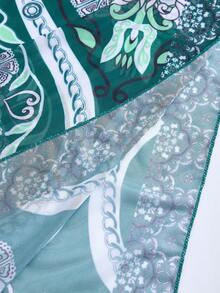 Swim Oasis Traje de baño de una pieza con pliegues de tela brillante esmeralda para mujer de talla grande, elegante y casual estilo bohemio, adecuado para vacaciones en la playa - Multicolor - Ver 5