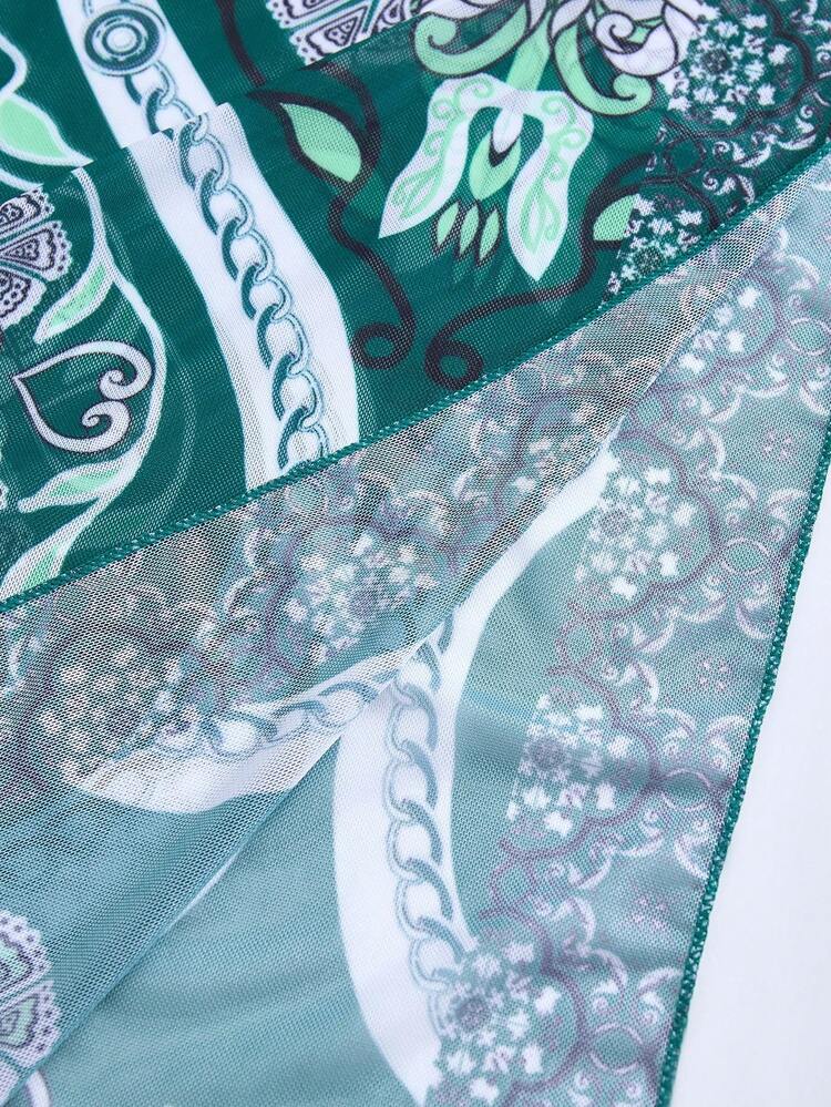 Swim Oasis Maiô Franzido de Tecido Brilhante Verde Esmeralda para Mulheres Plus Size, Elegante Casual Boêmio de Férias, Adequado para Férias na Praia - Multicolorido - Visão 5