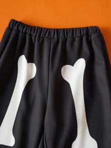 GARFIELD | SHEIN 青少年男孩可爱卡通万圣节图案圆领长袖针织宽松运动衫和裤子套装 - 彩色 - 查看 8