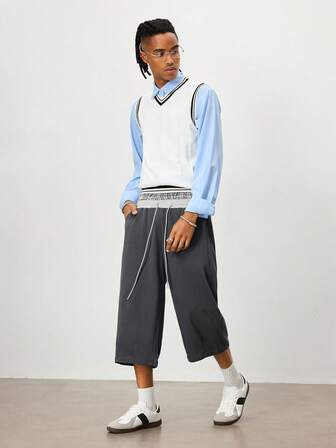 Street Life Pantalones cortos casuales para hombres con diseño de cordón, doble cintura y bolsillos