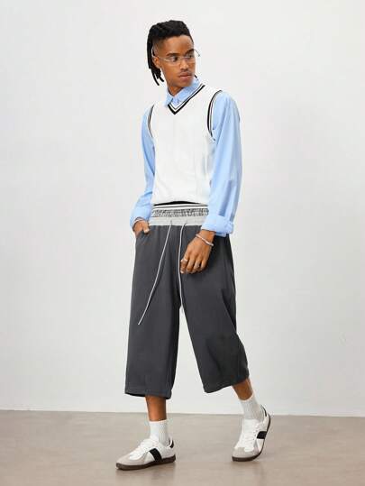 Street Life Men's Plaid Drawstring Design Double Waistband Pocket Casual Shorts