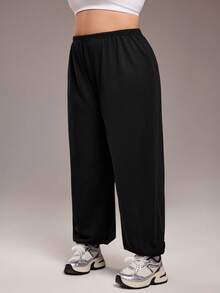 Rhythm Era 女式保暖内衬运动裤，带口袋，宽松直筒裤，松紧腰和脚踝，日常休闲慢跑裤，加大码宽松裤，健身裤，宽松松紧腰裤，舞蹈工作室裤，黑色裤子，瑜伽裤 - 黑色 - 查看 3