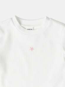 SUMWON 嬰兒羅紋T恤工裝褲套裝 星形刺繡 夏季度假穿搭 鬆緊腰寬腿褲 兩件式休閒玩樂套裝 - 淺粉色 - 查看 5