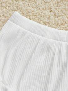 SHEIN Newborn Baby Unisex Elastic Waist Pleated Ruffle Hem Bottoms Fall - White - View 3