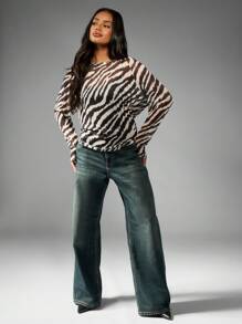 MISSGUIDED 斑马纹长袖上衣休闲野生动物图案宽松秋冬时尚个性单品经典黑白设计 - 黑與白 - 查看 3