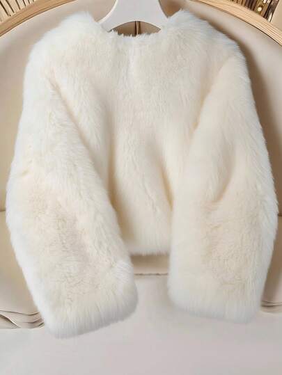 Franclia Women's Solid Color Long Sleeve Single-Breasted Loose Casual Faux Fur Jacket