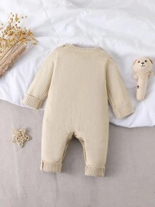 SHEIN Fashionable And Cute Versatile Shoulder Button Sweater Jumpsuit For Toddler Boys - Apricot - View 3