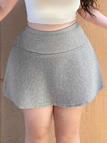 Dazy Plus College Style Solid Color Elastic Plus Size Women Sweater Skirt, Autumn/Winter - Grey - View 7