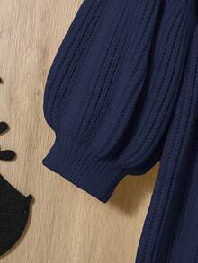 SHEIN Infant Casual Loose Long Sleeve Fluffy Sweater Dress Navy Baby Sweater Baby Girl Sweater Baby Solid Knit Sweater Baby Knitted Sweater Puffed Sleeve Baby Sweater Fall Winter - Navy Blue - View 5