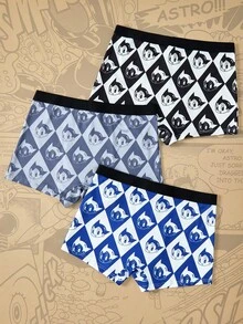 Astro Boy X SHEIN 3pcs Men's Allover Print Contrast Tape Waist Comfortable Trunks,Basic Casual Boxer Brief, Men Boxers Pack - Black - View 2