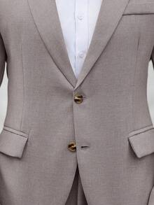 Manfinity Mode Conjunto de traje de hombre con blazer de cuello solapa y pantalones, de unicolor, de manga larga - Marrón - Ver 8