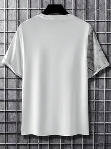 Manfinity Homme Men T-Shirts Fit Crew Neck Short Sleeve Graphic Tee Summer Polyester - White - View 2