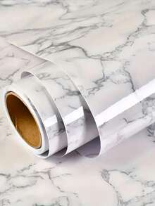 SHEIN 卷式深白色大理石花纹壁纸，大理石壁纸，即撕即贴壁纸，防水，易撕自粘膜墙布，适用于厨房台面浴室 - 白色 - 查看 2