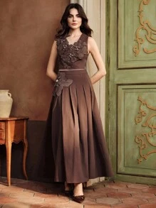 Anewsta Bộ 2 áo dài tay in họa tiết và quần short cho nữ - màu nâu - Xem 7