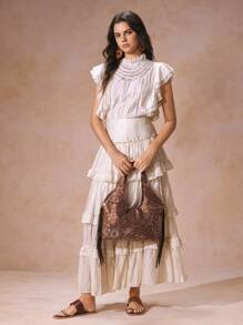 SHECARRY Fashionable Floral Sequin Decorated Tote Bag, Elegant For Daily Use - Coffee - View 4