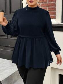 SHEIN Clasi Áo sơ mi cổ dài tay màu đen cỡ lớn dành cho nữ, Quần áo mùa thu - Màu xanh hải quân - Xem 4