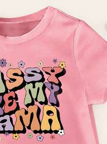 Top estivo a maniche corte con scollo rotondo per bambina con stampa di lettere - Rosa - Visualizzare 3