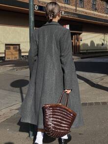 DAZY 女士休闲翻领长袖双排扣大衣，秋冬 - 深灰色 - 查看 6