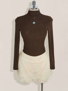 SHEIN ICON Falda de encaje con pliegues en la cintura, cruce en el bajo y línea A, estilo bohemio, para tallas grandes - Albaricoque - Ver 3