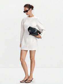 Lumivelle Elegant Casual Loose Long Sleeve Round Neck Mini Dress Fall Cloth For Women - White - View 5