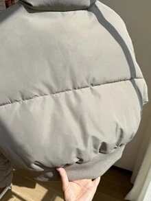 Teen Girls' Short Zip-Up High Collar Padded Coat, Casual Commuter Wear, Autumn/Winter Fall - Grey - View 9