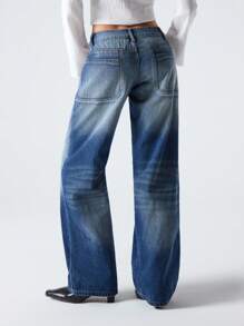 LYSMO Jeans rectos de tiro bajo lavados para mujer - Azul - Ver 2