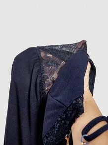 SHEIN MOD 黑色金属链带蕾丝拼接紧身胸衣加大码女式连体裤 - 藏蓝色 - 查看 5