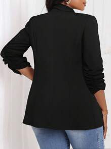 SHEIN Lady CURVE Áo khoác len cổ lọ màu đen thanh lịch cho công sở đi làm mùa xuân và mùa hè, tay dài ba phần tư, cỡ lớn, dáng rộng - màu đen - Xem 2