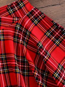 SHEIN Young Girls' Red Plaid A-Line Skirt, Fitted Casual Minimalist Comfortable Criss-Cross Waist Design Pleated Skirt, Suitable For School, Casual, Party, Christmas, New Year, Autumn/Winter Girls Women's Festive Red Plaid A-Line Mini Skirt For Christmas Celebrations Holiday Red Tartan Mini Skirt For Women With Flared A-Line Design Classic Red Plaid Women's Skirt Perfect For Winter Festive Outfits Girls Christmas Plaid Skirt Girls Red Plaid Skirt Red Plaid Skirt Plaid Skirt Plaid Skirt For Girls Fall - Burgundy - View 4