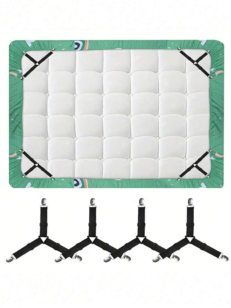 SHEIN 4pcs Adjustable Bed Sheet Fasteners, Triangular Bed Sheet Clips, Blanket Anti-Slip Fixers, Suitable For Bedsheet, Sofa Covers