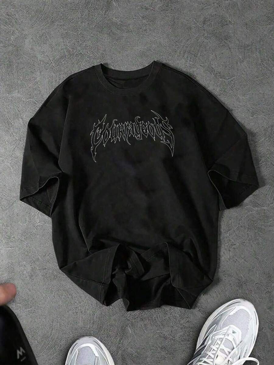 Manfinity Sport Corelite 舒适黑色常规版型万圣节短袖衬衫，透气运动上衣，活跃男士，男士运动服，黑色图案 T 恤，哥特 T 恤，勇敢 T 恤，黑色 T 恤，乐队 T 恤，哥特衬衫，勇敢 T 恤，黑色 T 恤，黑色 T 恤 - 黑色 - 查看 1