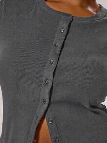 MUSERA Áo sơ mi tay ngắn ôm dáng, cài cúc, thanh lịch, sang trọng, thích hợp cho kỳ nghỉ, du lịch, dễ thương, lãng mạn, phong cách thập niên 90, Y2K, mùa xuân, hè, lễ Phục sinh. - Màu xám đen - Xem 6