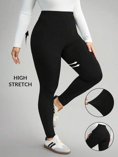 Comfylo Plus Size Women's Casual Solid Color Leggings, Versatile & Minimalist  Work/Office Gym Fall Women Clothes Fall Clothes Plus Size Fall Outfits For Women  Fall Outfits Women Chic,Fall Clothes For Women Stretch Leggings Plus Size Plus Size Yoga Pants Plus Size Leggings High Waisted Leggings Plus Size Plus Size Tights Going Out