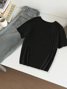 Áo phông in hình mèo cho bé gái tuổi teen, áo thường ngày mùa hè - màu đen - Xem 3