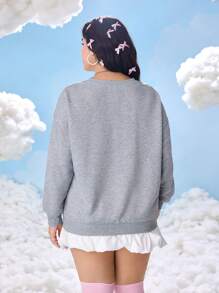 SHEIN X Care Bears 秋季大码休闲熊印花圆领落肩宽松卫衣 - 灰色 - 查看 2