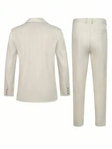 Manfinity Bizformal 男士纯色简约日常长袖西装套装 - 卡其色 - 查看 2