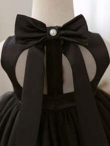 SHEIN Babygirl 优雅可爱的黑色缎面网眼无袖连衣裙