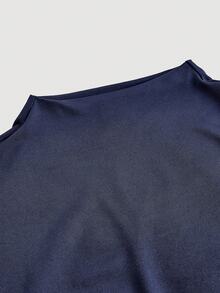 SHEIN MOD Light Yellow 2 Pieces Set: Stand Collar Top & Fitted Skirt - Navy Blue - View 7