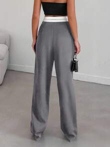EURMUSE Pantalones de traje diario de uso sencillo con contraste de color para mujeres - Gris - Ver 2