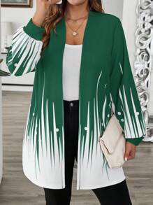 EMERY ROSE Áo khoác dáng rộng tay dài màu tương phản cỡ lớn cho nữ, dáng rộng, hở trước - Màu xanh lam - Xem 1