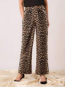 SHEIN LUNE Women's Leopard Print Straight-Leg Casual Pants - Multicolor - View 5