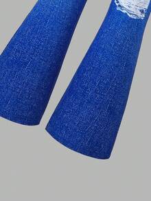 SHEIN ChillGRL Tween Girls 2 件套：时尚休闲明星和昨日印花短款长袖上衣和修身阔腿裤 - 藍色 - 查看 4