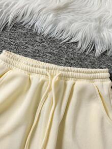 SHEIN Bộ đồ 2 món cổ tròn tay ngắn dệt kim thường ngày cho bé gái tuổi mới lớn - Màu Xám nhạt - Xem 6