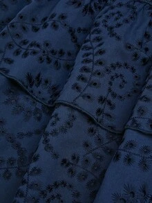 Sweetra Plus Size Women's Vacation Tie-Dye Embroidered Waist Drawstring Halter Casual Ruffle Hem Dress - Navy Blue - View 6