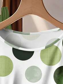 EMERY ROSE 2pcs Plus Size Polka Dot Print Tie-Up Shirt And Pants Set, Casual Autumn,Flower/Spring/Summer/Vacation - Multicolor - View 6