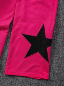 SHEIN 女童 Tween Girl 星星刺绣连帽运动服，适合秋冬季 - 玫紅色 - 查看 4