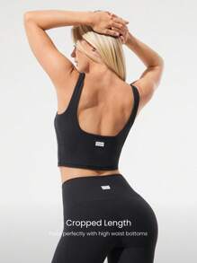 GLOWMODE Sujetador deportivo FeatherFit™ de cuello cuadrado con costillas flexibles y suaves, de bajo impacto, apto para yoga, pilates, estudio y uso diario casual, con copas desmontables - Negro - Ver 2