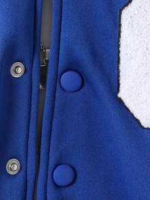 Casuvi Kids Young Boys Blue Letter Pattern Paneled Baseball Jacket,Autumn/Winter.2025 Back-To-School Season Kids College Outfits And Campus Sportswear - Blue - View 8