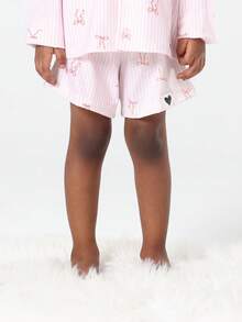 SUMWON Girls Bow Print Striped Pajama Set Short Sleeve Button Up Summer Sleepwear Kids Comfortable Wear Nightwear Set Pink Fall Winter For Casual And Vacation - Multicolor - View 4