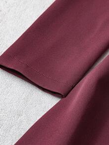 Franclia Damen Rundhals Einreiher Taillengürtel Pendler Elegantes Langarmkleid - Bordeaux - Übersicht 5